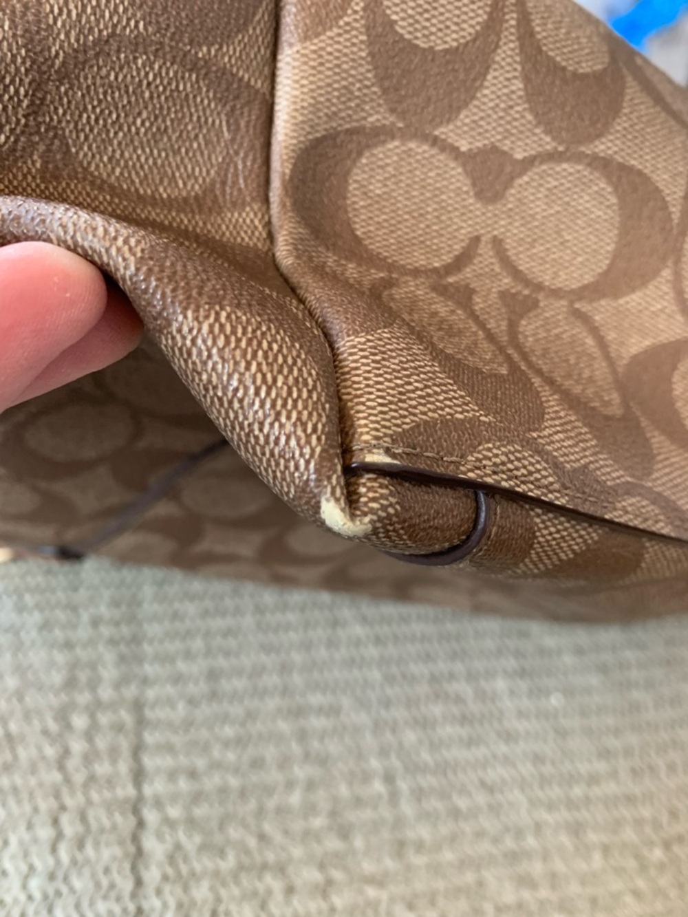 Coach Brown Signature Canvas Tote with Leather Trim - Picture 7 of 10